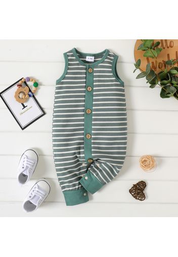 Baby Boy/Girl Striped Knit Button Up Sleeveless Jumpsuit