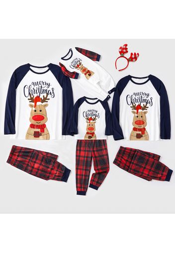 Family Matching Christmas Elk and Plaid Print Long-sleeve Pajamas Set(Flame Resistant)