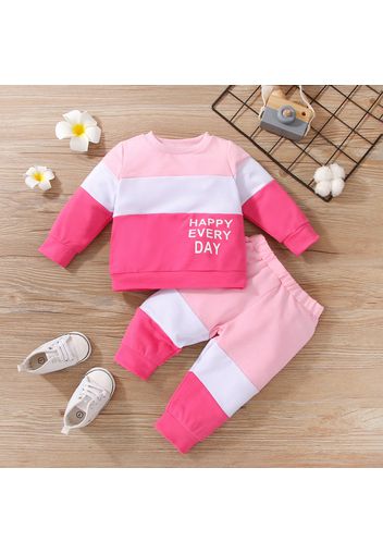 2pcs Baby Colorblock Letter Print Long-sleeve Sweatshirt and Sweatpants Set