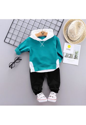 2-piece Toddler Boy Colorblock Faux-two Hoodie Sweatshirt and Dark Blue Pants Set