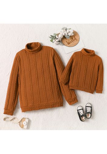 Coffee Cable Knit Turtleneck Long-sleeve Pullover Sweater for Mom and Me