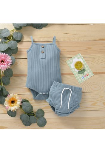 Ribbed 2pcs Solid Sleeveless Baby Set