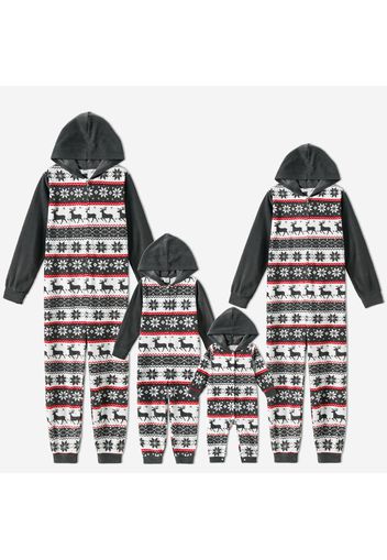 Christmas Print Family Matching Hooded Thickened Long-sleeve Polar Fleece Onesies Pajamas Sets (Flame Resistant)