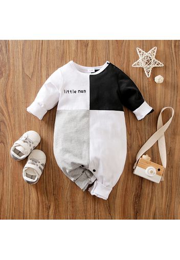 100% Cotton Baby Boy/Girl Letter Embroidered Colorblock Long-sleeve Jumpsuit