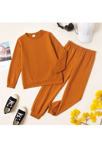 2-piece Kid Boy/Kid Girl Solid Color Pullover Sweatshirt and Pants Casual Set