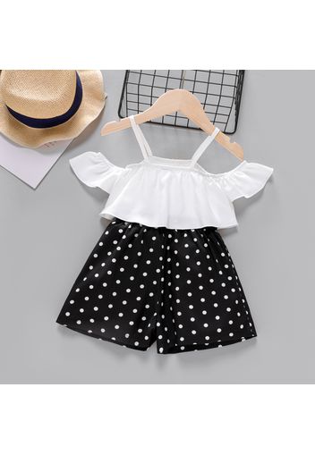 Toddler Girl Faux-two Polka dots Splice Cami Rompers