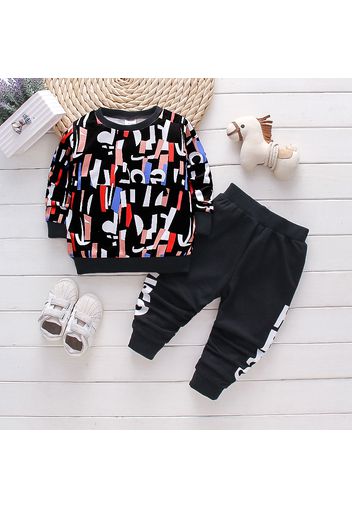 2-piece Toddler Boy Allover Print Pullover Sweatshirt and Letter Print Pants Set