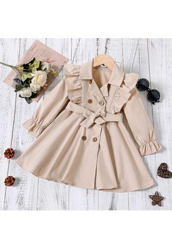 Toddler Girl Lapel Collar Ruffled Double Breasted Belted Coats