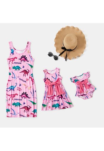 Dinosaur Print Matching Midi Tank Dresses