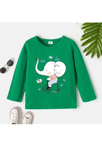 Toddler Graphic Elephant and Bike and Cloud Print Long-sleeve Tee