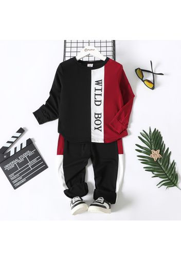 2pcs Kid Boy Colorblock Letter Print Pullover Sweatshirt and Pants Set