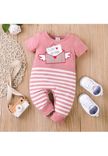 Baby Boy/Girl Love Heart Letter Print Short-sleeve Splice Striped Jumpsuit