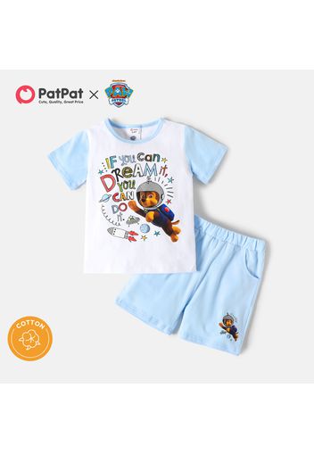 PAW Patrol 2pcs Toddler Boy Letter Print Colorblock Short-sleeve Cotton Tee and Elasticized Shorts Set