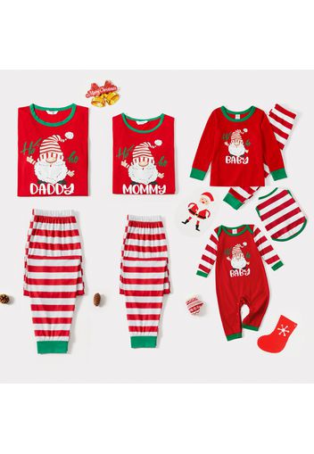 Christmas Gnome Letters Print Family Matching Long-sleeve Red Striped Pajamas Sets (Flame Resistant)