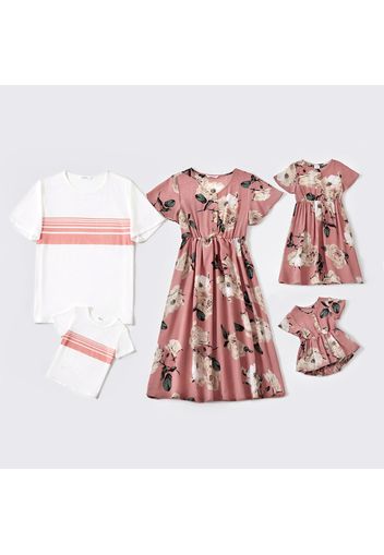 Floral or Stripe Print Family Matching Pink Sets