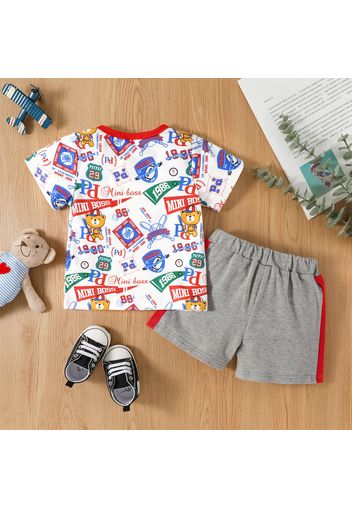 2pcs Baby Boy 95% Cotton Colorblock Shorts and All Over Print Short-sleeve T-shirt Set