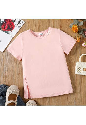 Kid Girl Basic Side Slit Solid Color Short-sleeve Tee