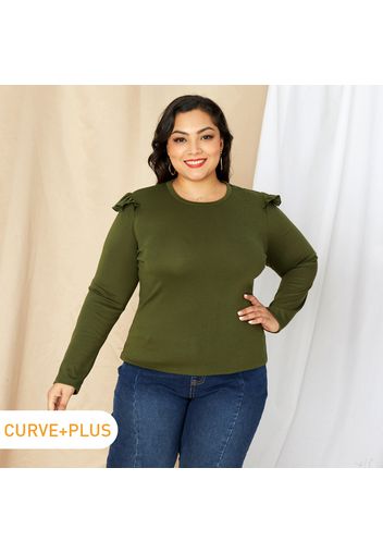 Women Plus Size Elegant Ruffled Long-sleeve Tee