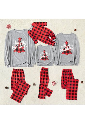 Family Matching Plaid Christmas Tree Print Pajamas Sets (Flame Resistant)