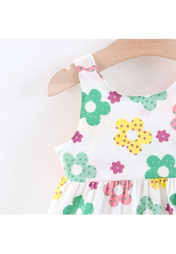 2pcs Baby Girl Allover Floral Print Sleeveless Bowknot Dress with Hat Set