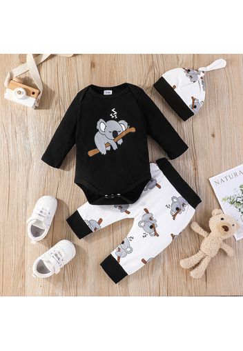 3pcs Baby Boy/Girl 95% Cotton Long-sleeve Koala Print Romper and Pants with Hat Set