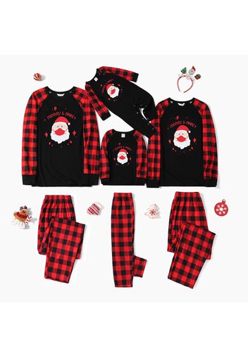 Christmas Santa and Letter Print Family Matching Red Plaid Raglan Long-sleeve Pajamas Sets (Flame Resistant)