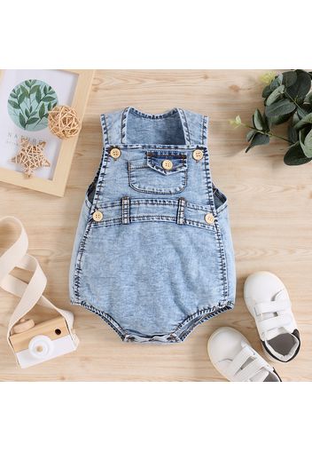 100% Cotton Baby Boy/Girl Button Design Solid Denim Sleeveless Romper