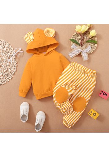 2-piece Toddler Girl Ear Design Hoodie Sweatshirt and Stripe Pants Set