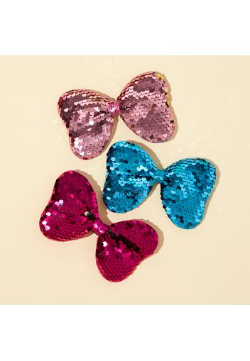 3-pack Pure Color Sequined Bowknot Decor Hair Clip for Girls