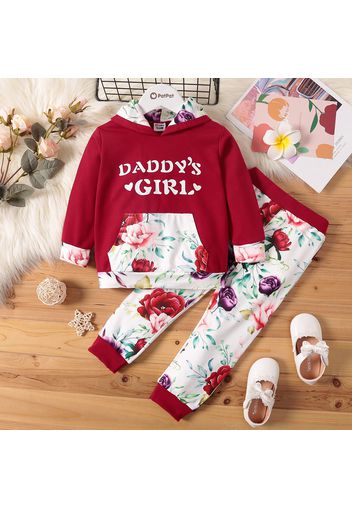 2-piece Toddler Girl Letter Floral Print Hoodie Sweatshirt and Pants Set