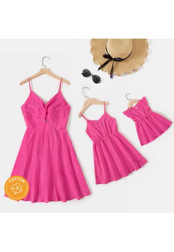 100% Cotton Hot Pink Eyelet Embroidered Cami Dress for Mom and Me