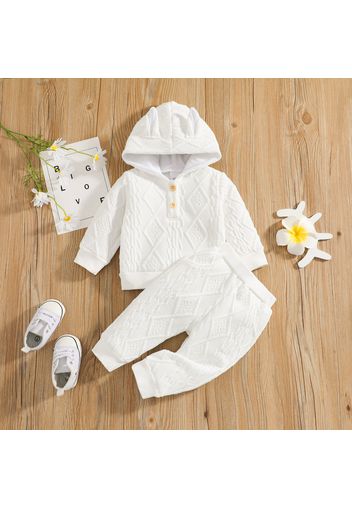 2pcs Baby Solid 3D Rabbit Ears Long-sleeve Hoodie and Trousers Set