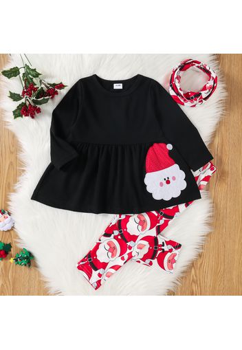 3-piece Toddler Girl Christmas Santa Embroidered Long-sleeve Tee, Elasticized Pants and Scarf Set