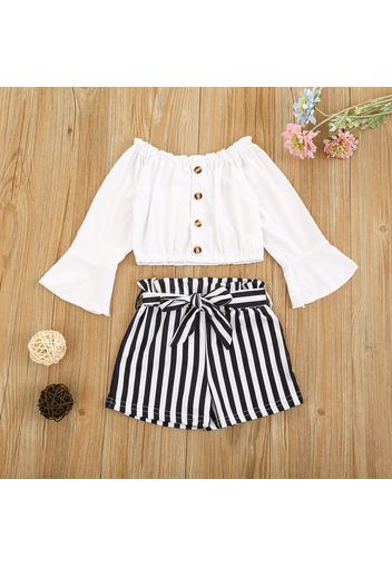 2-piece Baby / Toddler Off Shoulder Top and Bowknot Shorts Set