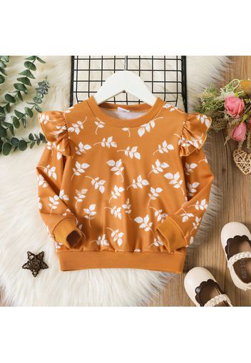 Toddler Girl Ruffled Floral Print Pullover Sweatshirt