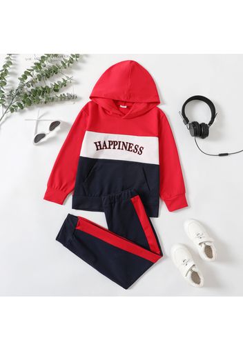 2-piece Kid Boy/Kid Girl Letter Print Colorblock Hoodie Sweatshirt and Pants Set