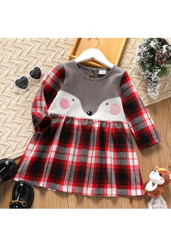 Toddler Girl Animal Pattern Plaid Long-sleeve Dress