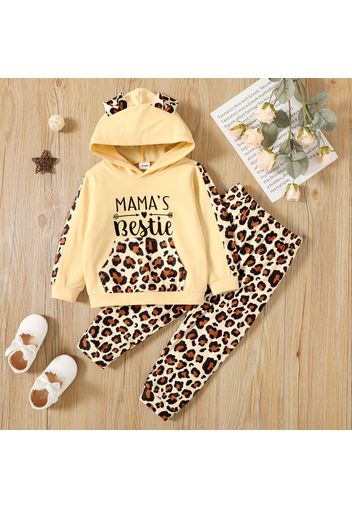 2-piece Toddler Girl Letter Leopard Print Ear Design Hoodie Sweatshirt and Elasticized Pants Set