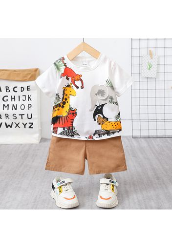 2pcs Toddler Boy Playful Animal Print Tee and Shorts Set