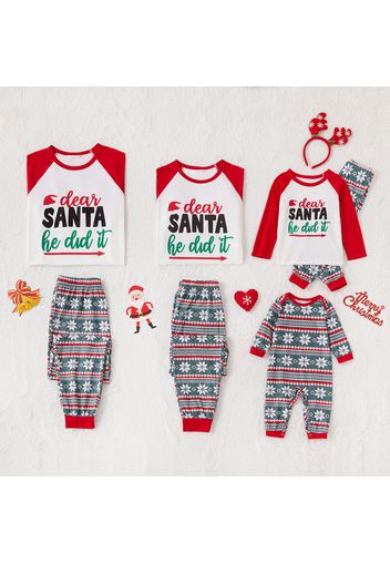 Christmas Solid Splice Letter Print Long-sleeve Family Matching Pajamas Sets (Flame Resistant)