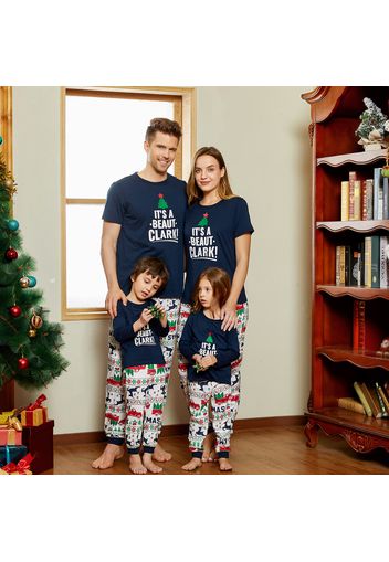 Christmas Letter Short-sleeve Top and Reindeer Pants Family Matching Pajamas Sets (Flame Resistant)