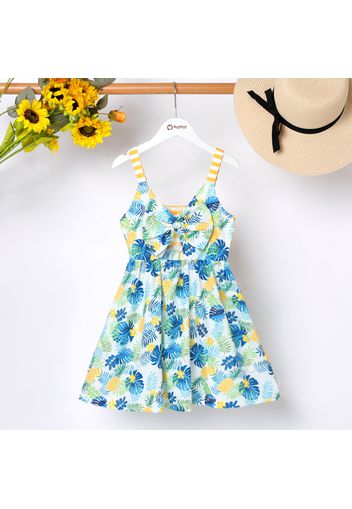 Kid Girl Floral Print Striped Bowknot Design Cut Out Cami Dress