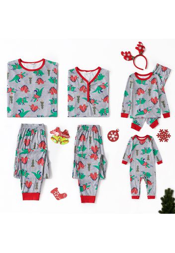 Christmas All Over Dinosaur Print Family Matching Long-sleeve Pajamas Sets