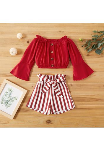 2-piece Baby / Toddler Off Shoulder Top and Bowknot Shorts Set