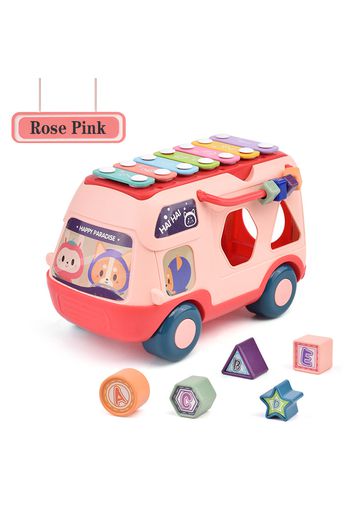 Multifunctional Pat Drum Piano Knocking Music Bus Toy Kids Early Educational Toy with Letters Numbers Music Gift for Boys Girls