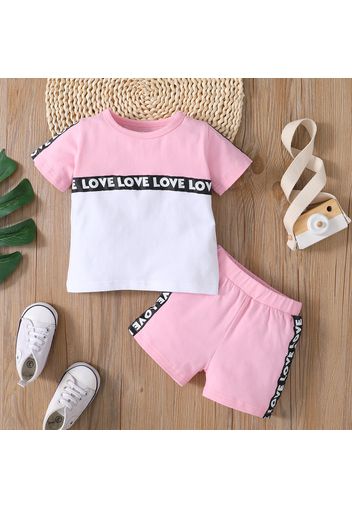 2pcs Baby Boy/Girl Letter Print Colorblock Short-sleeve T-shirt and Shorts Set