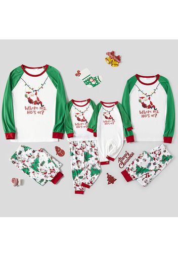 Christmas Santa and Letter Print Green Family Matching Long-sleeve Pajamas Sets (Flame Resistant)