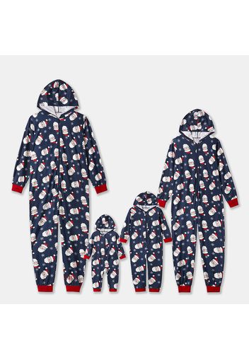 Christmas Santa All Over Print Blue Family Matching Long-sleeve Hooded Onesies Pajamas Sets (Flame Resistant)