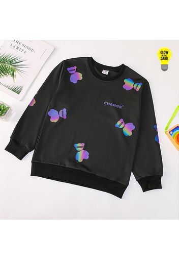 Kid Boy Letter Animal Print Reflective Laser Pullover Sweatshirt