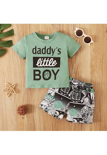 2pcs Baby Boy Letter Print Short-sleeve T-shirt and Comics Shorts Set